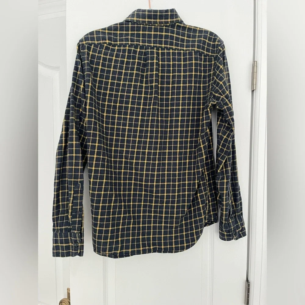 J.Crew Slim Fit Brushed Twill Flannel Shirt Plaid Navy Yellow Men’s Medium